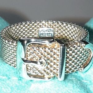 Tiffany & Co. "Somerset" Sterling Silver Mesh Buckle Ring Sz 7